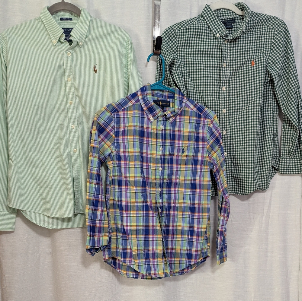3-Ralph Lauren Boys 10-12 Plaid, Gingham And Stripe Button Down Long sleeved
